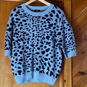 LUCCA Blue + Black Leopard Print Half Sleeve Sweater